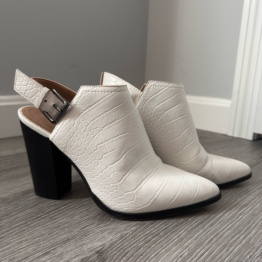 14th & Union White and Black Heels with Chunky Heel and Ankle Strap